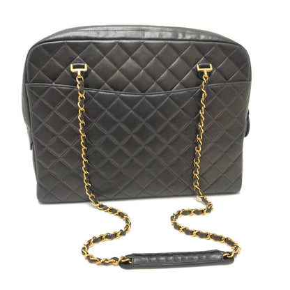 CHANEL Shoulder Bag leather black WChain Matrasse quilting Women Used