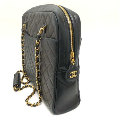 CHANEL Shoulder Bag leather black WChain Matrasse quilting Women Used
