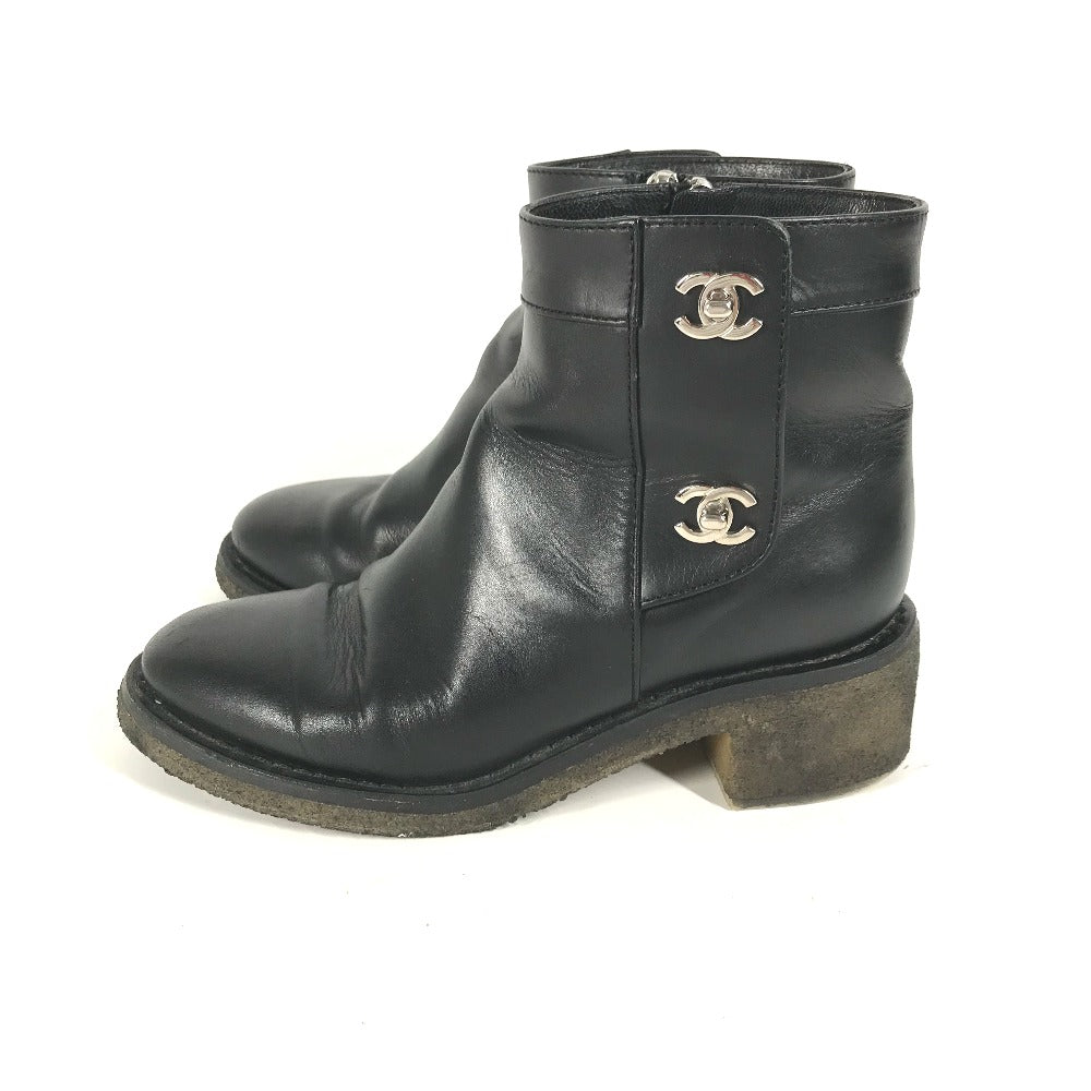 CHANEL boots G31204 leather black Turn lock Women 35 Used