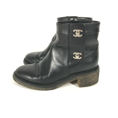 CHANEL boots G31204 leather black Turn lock Women 35 Used