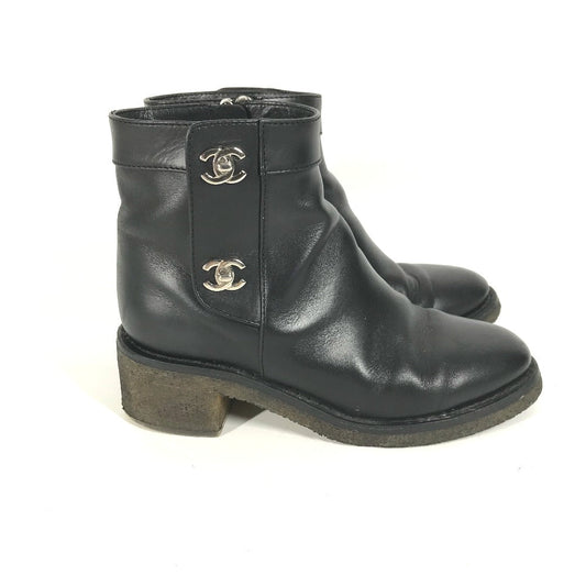 CHANEL boots G31204 leather black Turn lock Women 35 Used