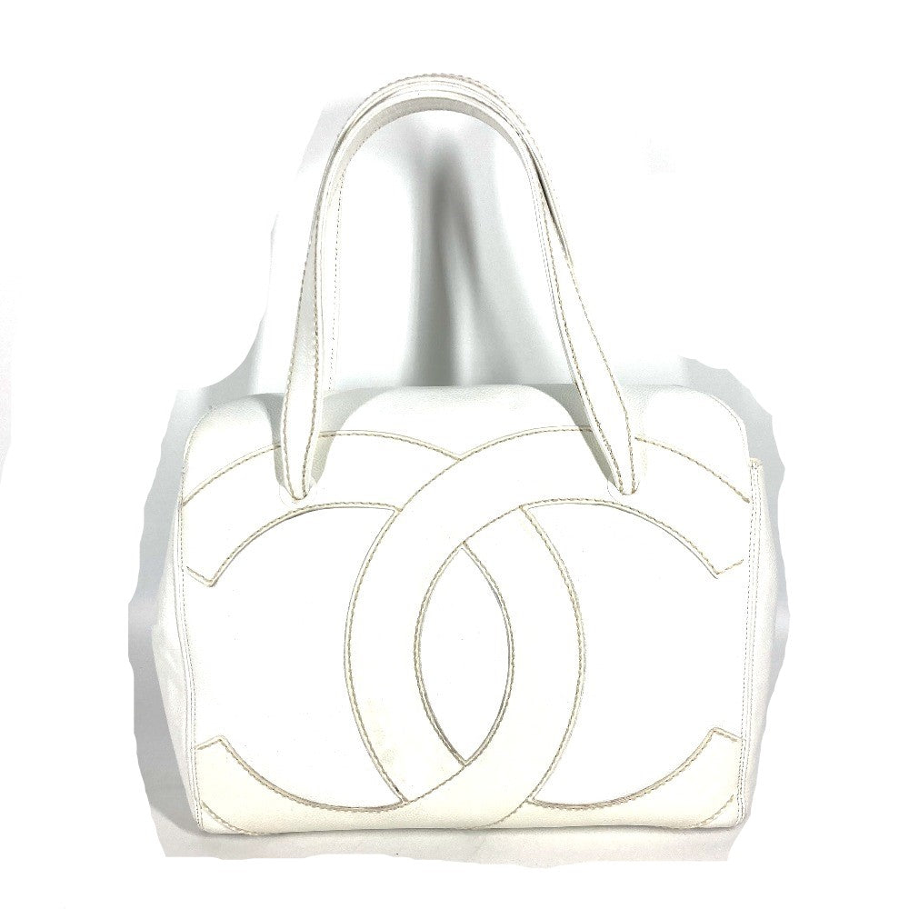 CHANEL Shoulder Bag Caviar skin white shoulder bag Deca COCO Mark CC Women Used