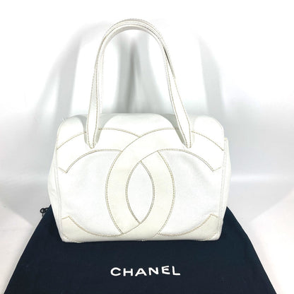 CHANEL Shoulder Bag Caviar skin white shoulder bag Deca COCO Mark CC Women Used