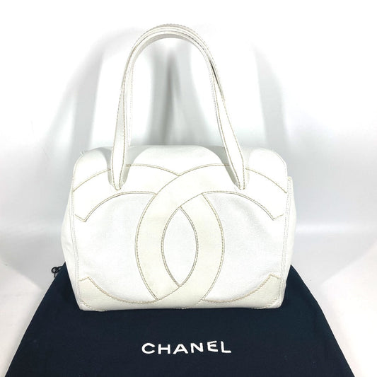 CHANEL Shoulder Bag Caviar skin white shoulder bag Deca COCO Mark CC Women Used