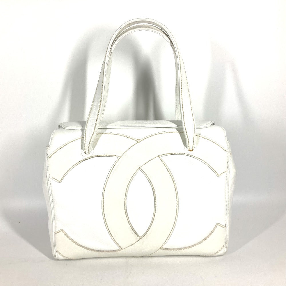CHANEL Shoulder Bag Caviar skin white shoulder bag Deca COCO Mark CC Women Used