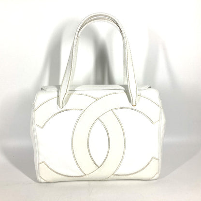 CHANEL Shoulder Bag Caviar skin white shoulder bag Deca COCO Mark CC Women Used