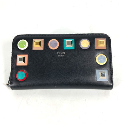 FENDI Long Wallet Purse leather black Long wallet Multi-stud logo Women