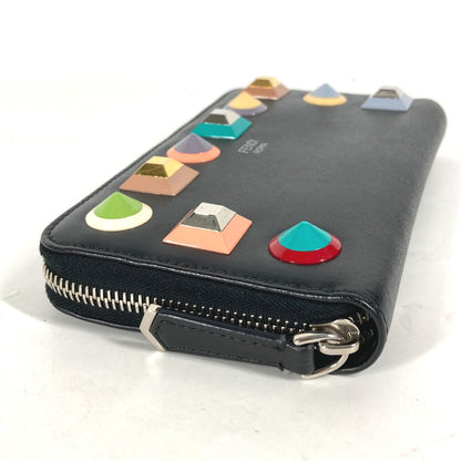 FENDI Long Wallet Purse leather black Long wallet Multi-stud logo Women