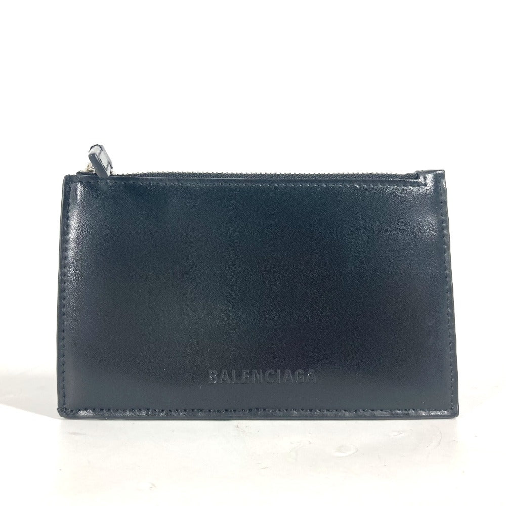 BALENCIAGA Coin case 664044 leather black logo coin card holder mens