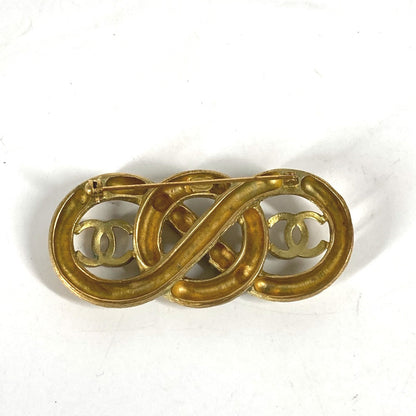 CHANEL Brooch metal gold 95C Vintage CC COCO Mark Double Women New