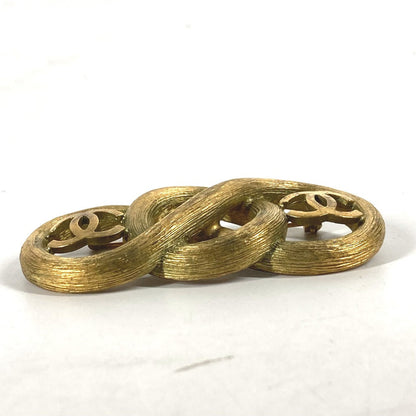CHANEL Brooch metal gold 95C Vintage CC COCO Mark Double Women New
