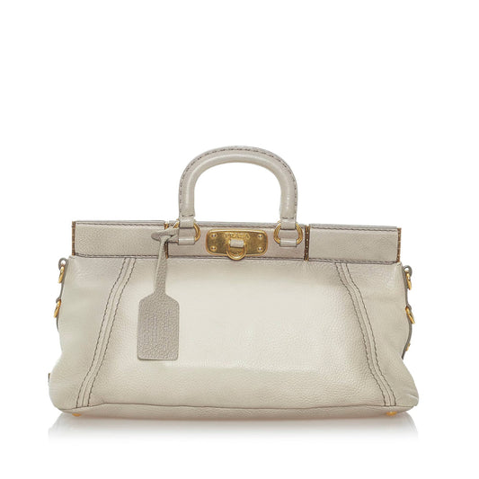 Prada Cervo Antik Frame HandBag Grey