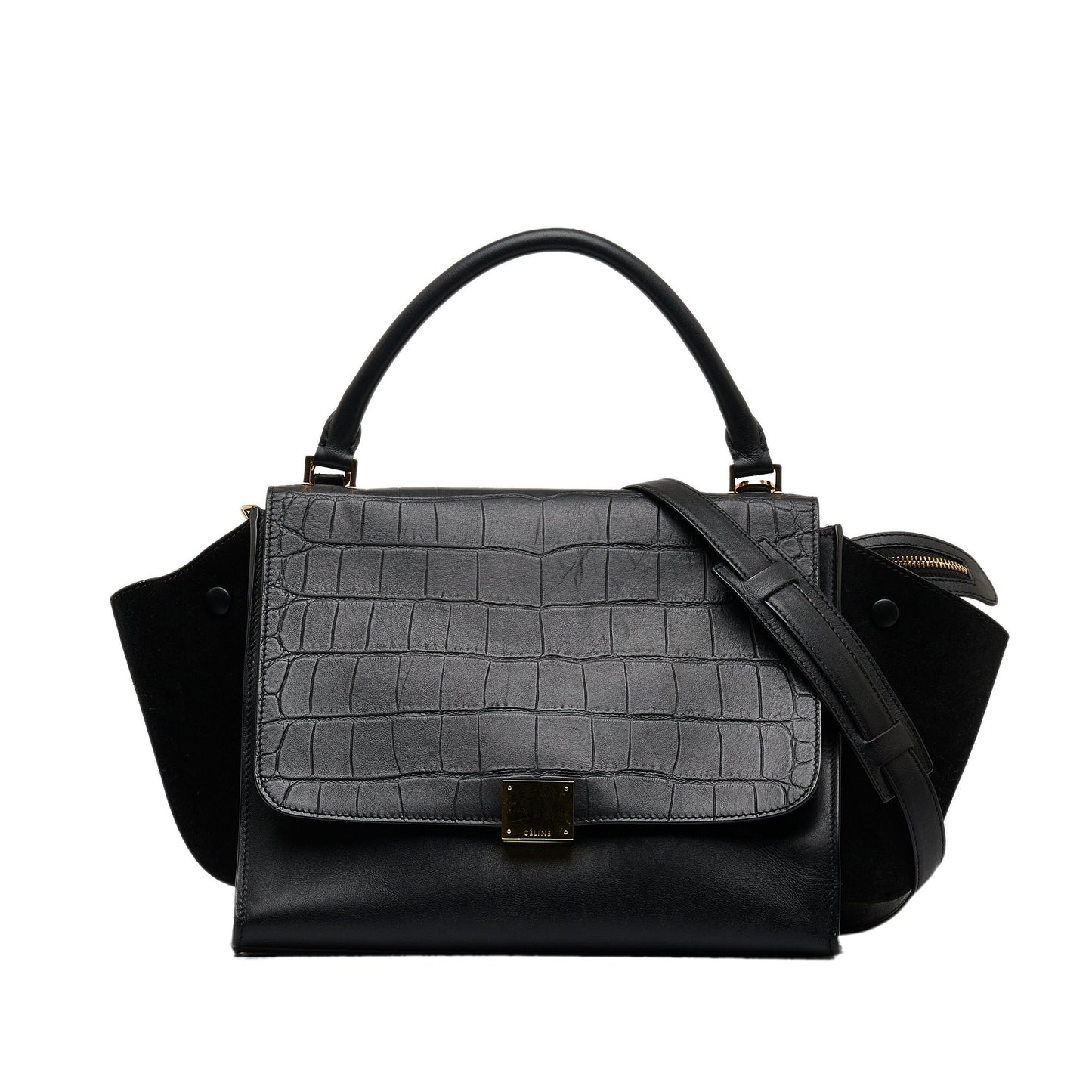 Celine Small Croc Embossed Trapeze Satchel