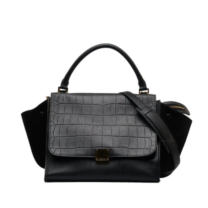 Celine Small Croc Embossed Trapeze Satchel