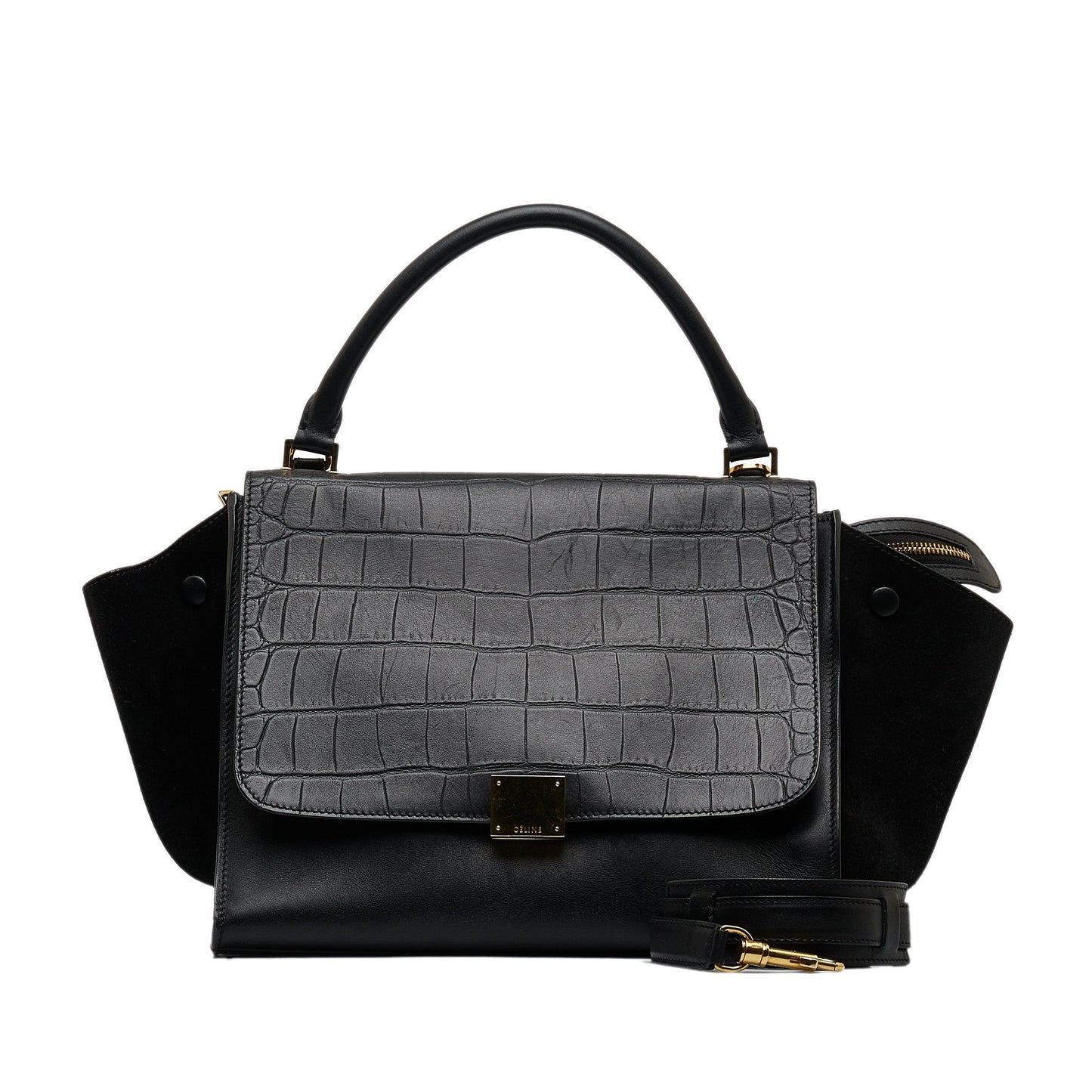Celine Small Croc Embossed Trapeze Satchel