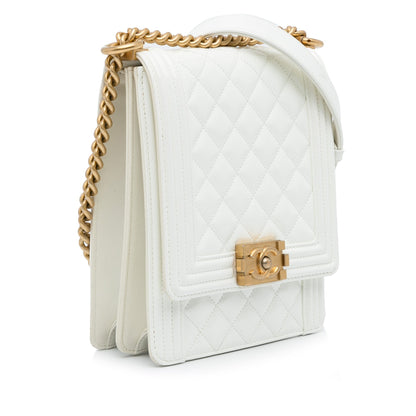 White Chanel North South Boy Flap Crossbody Bag