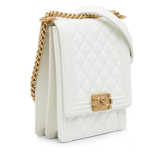 White Chanel North South Boy Flap Crossbody Bag