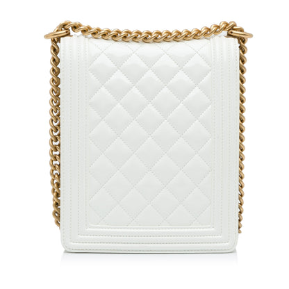 White Chanel North South Boy Flap Crossbody Bag