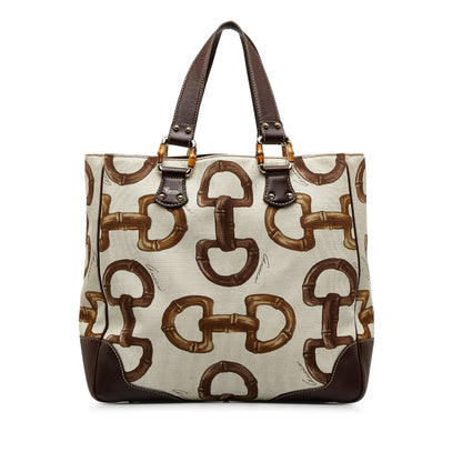 White Gucci Bamboo Horsebit Tote