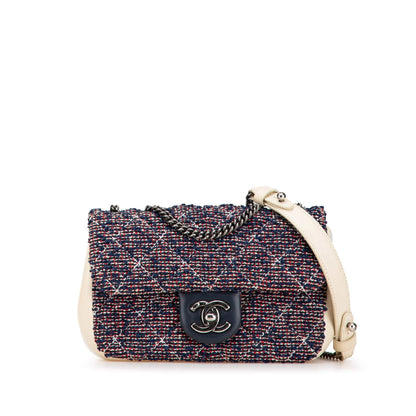 Blue Chanel Mini Rectangular Tweed Single Flap Shoulder Bag