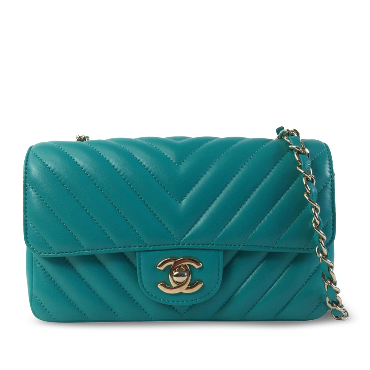 CHANEL Mini Chevron Quilted Lambskin Rectangular Flap Crossbody Bag