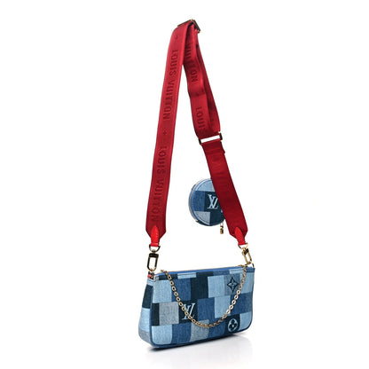 LOUIS VUITTON DENIM DAMIER MONOGRAM PATCHWORK MULTI POCHETTE