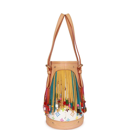 Vintage Louis Vuitton White Multicolor Fringe Bucket Bag