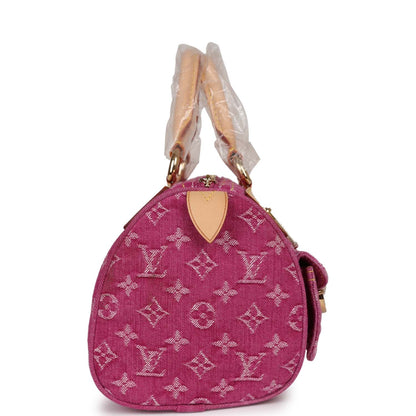 Vintage Louis Vuitton Neo Speedy Pink Denim Monogram Gold Hardware