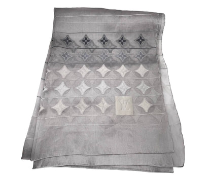 LOUIS VUITTON Silver Grey Silk Organza Pattern Long Scarf