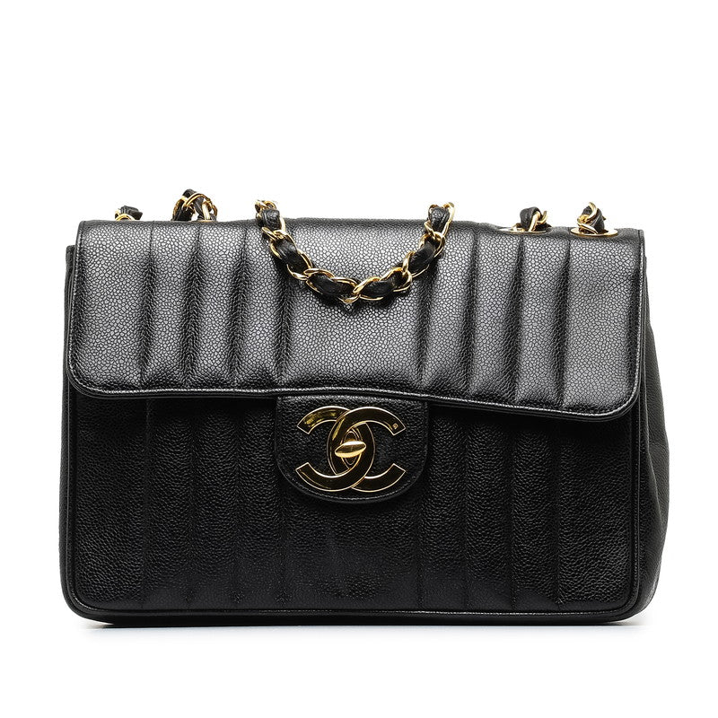 Chanel CC Caviar Vertical Quilted Single Flap Bag Leather Shoulder Bag in Good condition