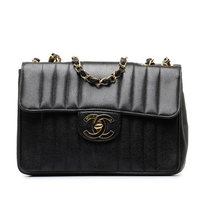 Chanel CC Caviar Vertical Quilted Single Flap Bag Leather Shoulder Bag in Good condition