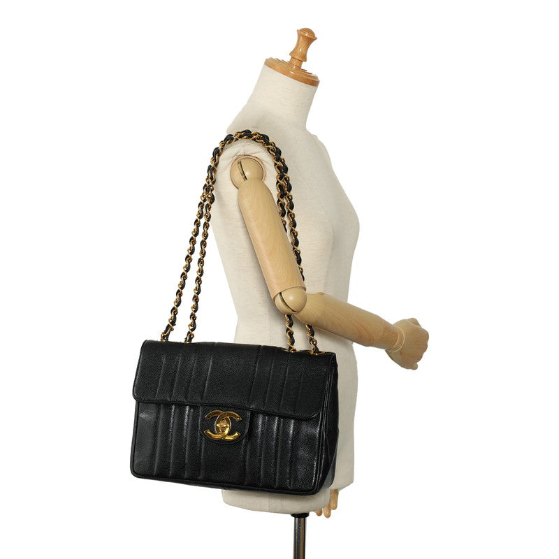 Chanel CC Caviar Vertical Quilted Single Flap Bag Leather Shoulder Bag in Good condition