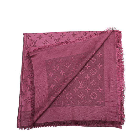 Louis Vuitton Wine Red Monogram Silk Wool Shawl