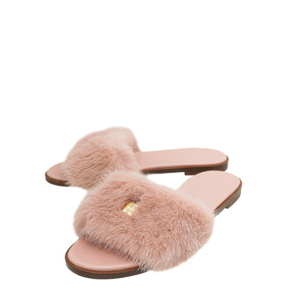 Louis Vuitton Pink Mink Fur Lock It Flat Mules 37.5