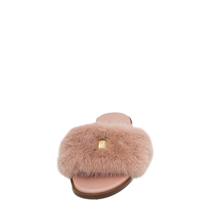 Louis Vuitton Pink Mink Fur Lock It Flat Mules 37.5