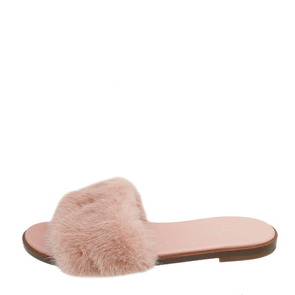 Louis Vuitton Pink Mink Fur Lock It Flat Mules 37.5