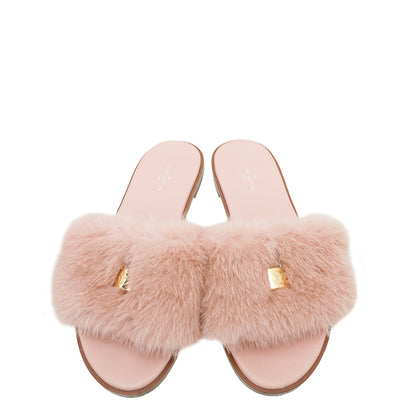 Louis Vuitton Pink Mink Fur Lock It Flat Mules 37.5