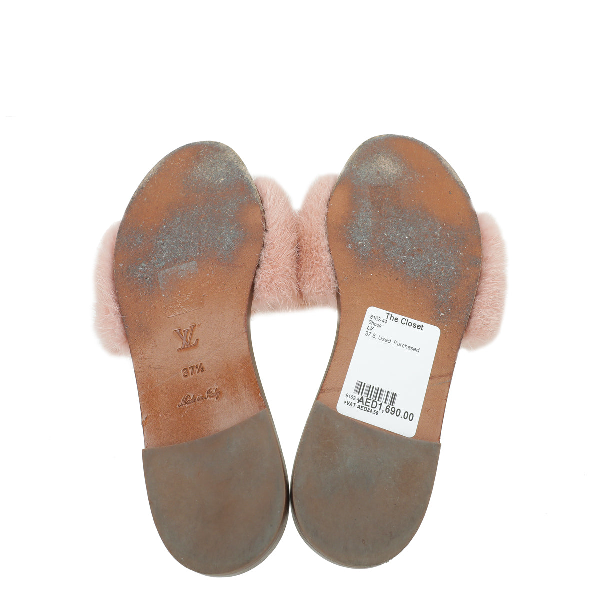 Louis Vuitton Pink Mink Fur Lock It Flat Mules 37.5