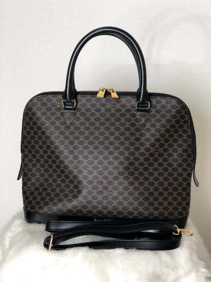 CELINE Macadam Bugatti Leather Two-way Handbag Shoulder bag Black Vintage 2wzg33