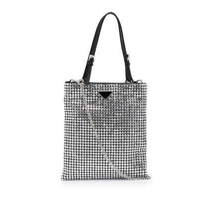 Prada Crystal HandBag Silver Satin