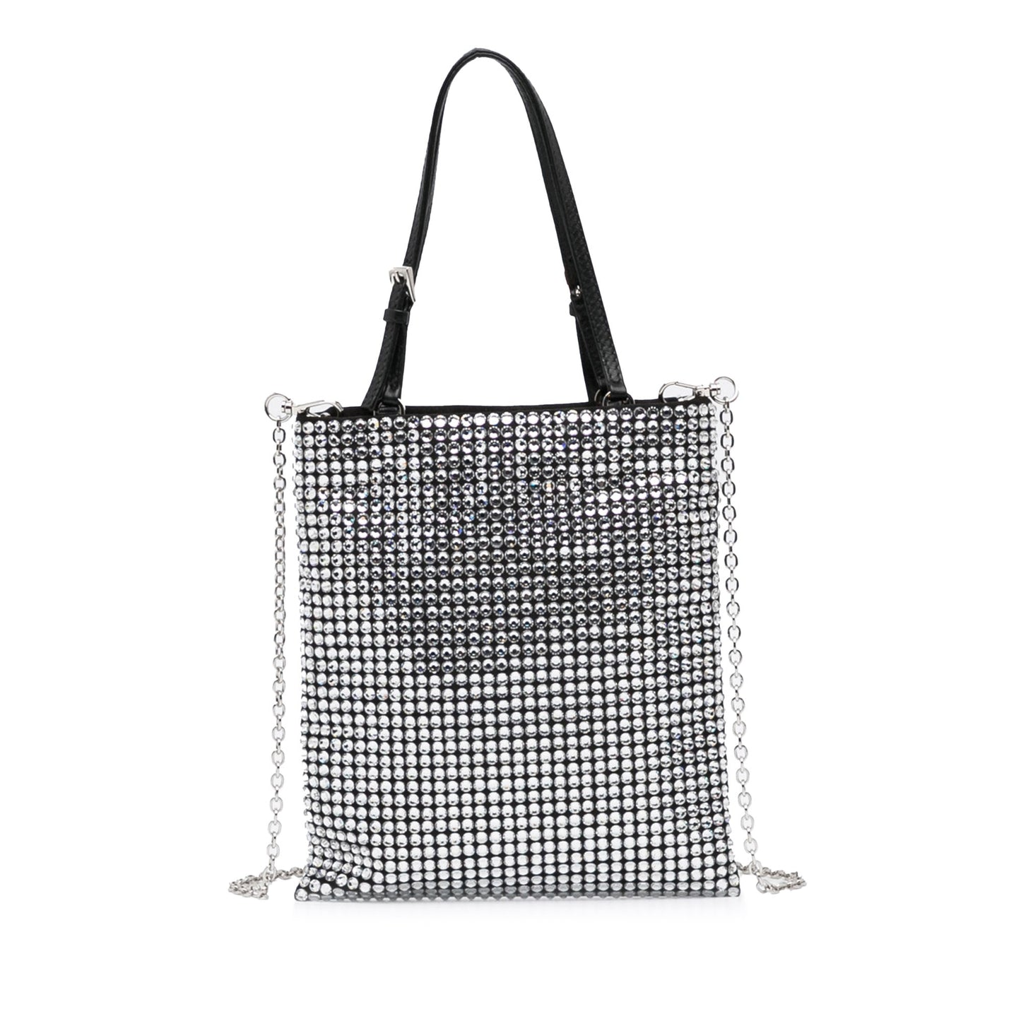 Prada Crystal HandBag Silver Satin