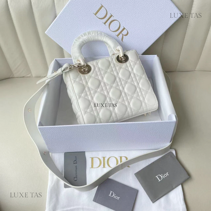 Latte Cannage Lambskin Small Lady D Bag Leather  Handbag for Women