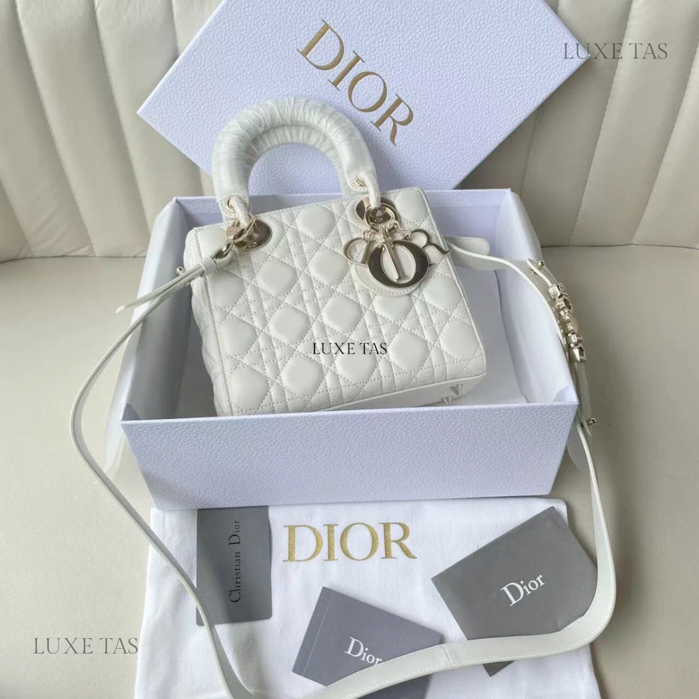 Latte Cannage Lambskin Small Lady D Bag Leather  Handbag for Women