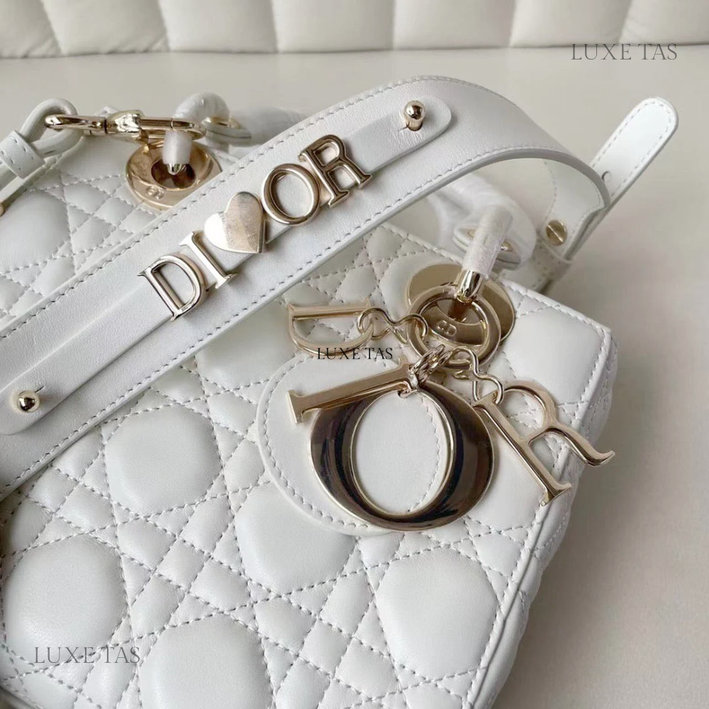 Latte Cannage Lambskin Small Lady D Bag Leather  Handbag for Women