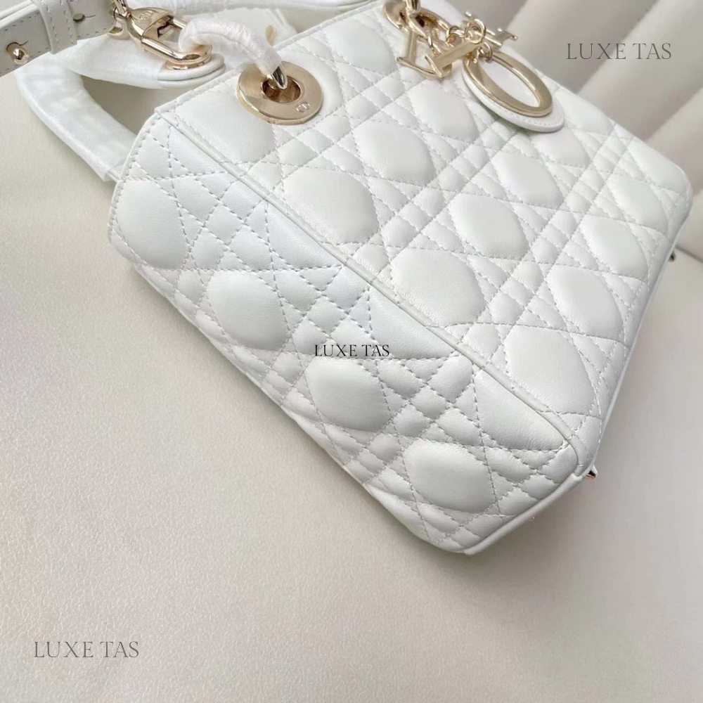 Latte Cannage Lambskin Small Lady D Bag Leather  Handbag for Women