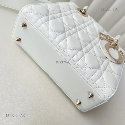 Latte Cannage Lambskin Small Lady D Bag Leather  Handbag for Women