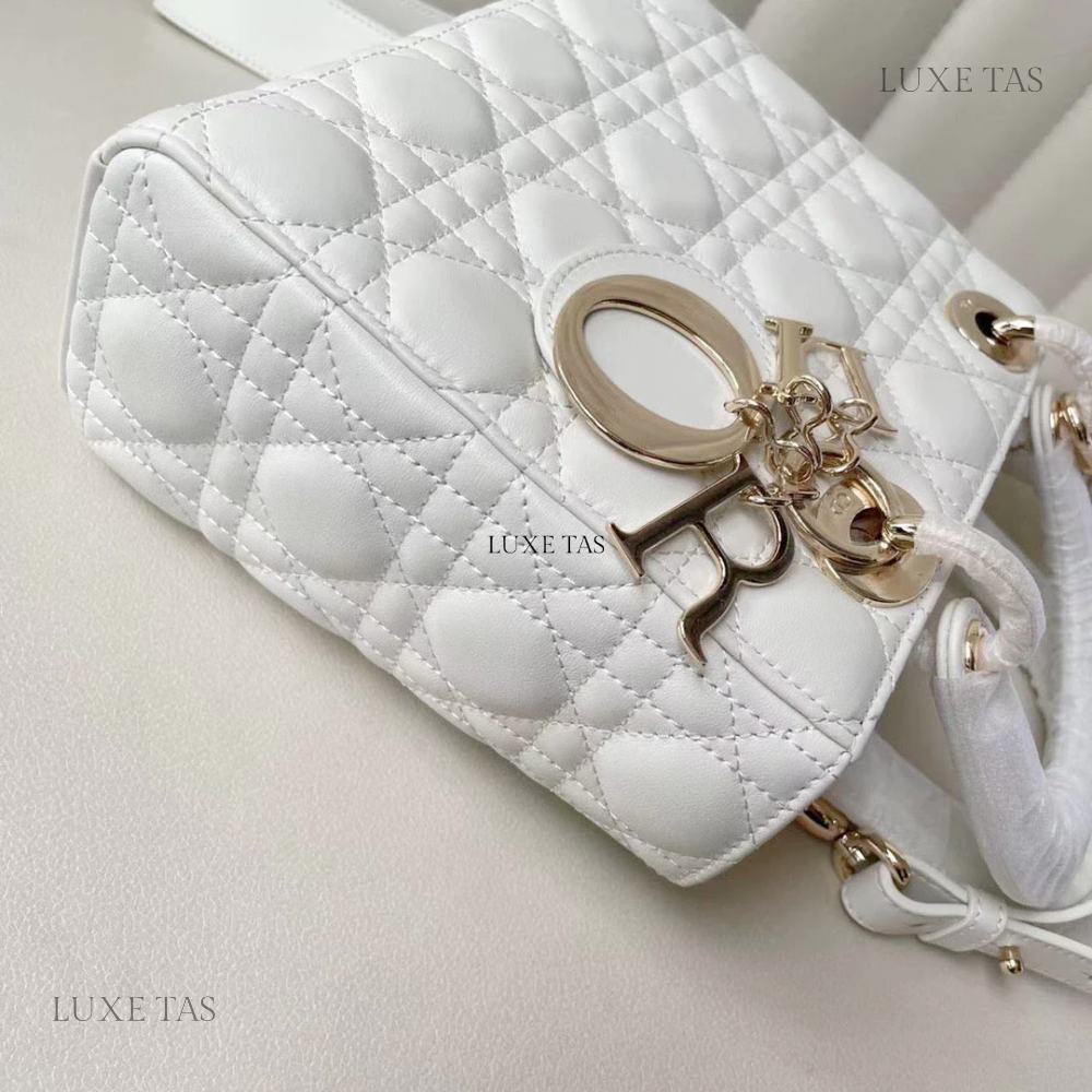 Latte Cannage Lambskin Small Lady D Bag Leather  Handbag for Women
