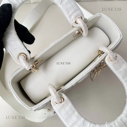 Latte Cannage Lambskin Small Lady D Bag Leather  Handbag for Women