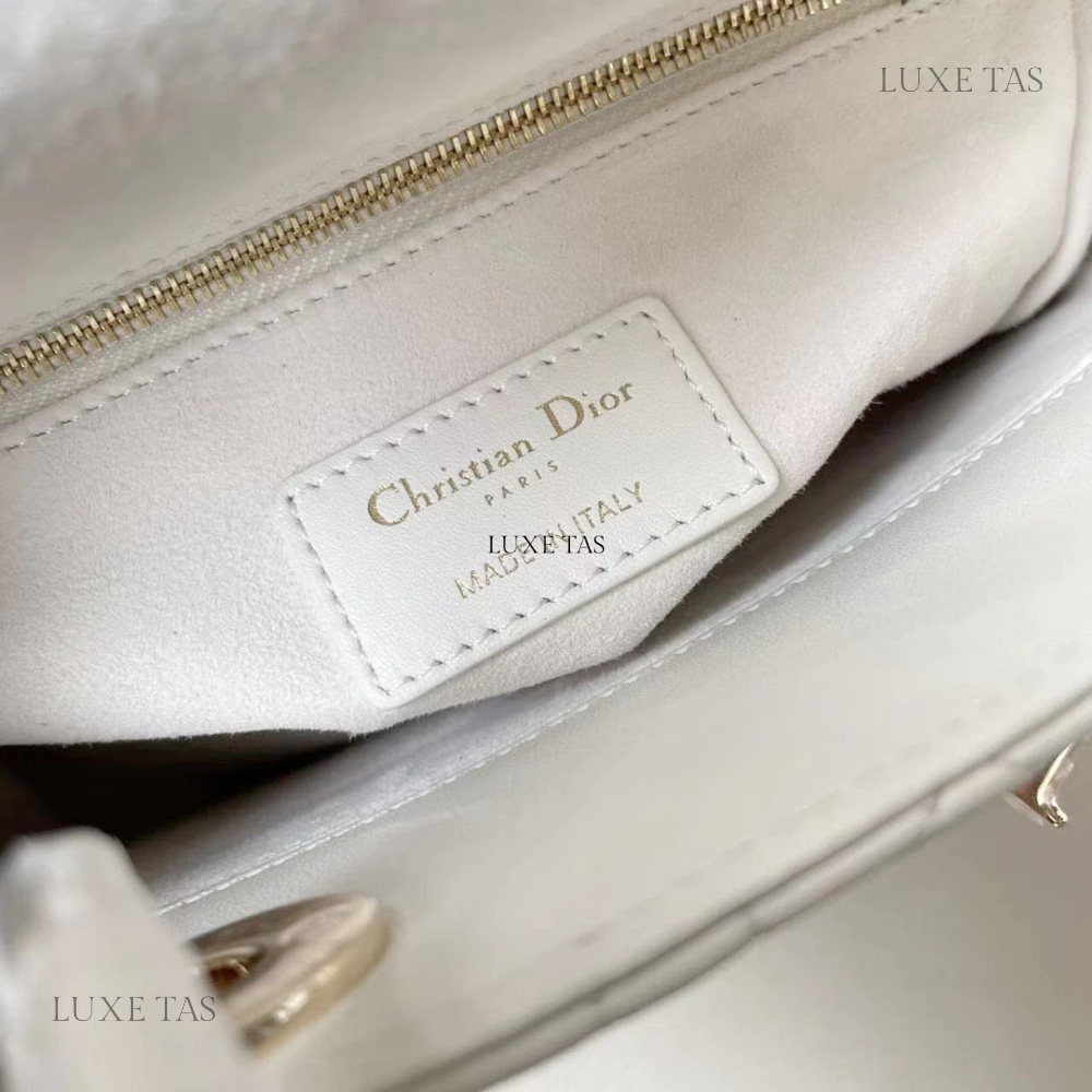 Latte Cannage Lambskin Small Lady D Bag Leather  Handbag for Women