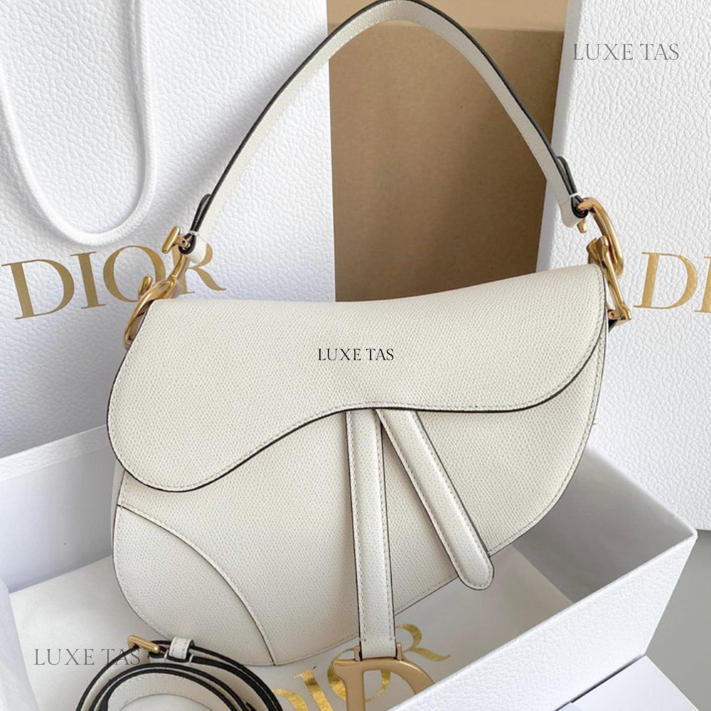 Latte Grained Calfskin Saddle Bag With Strap Leather Crossbody Bag for Women